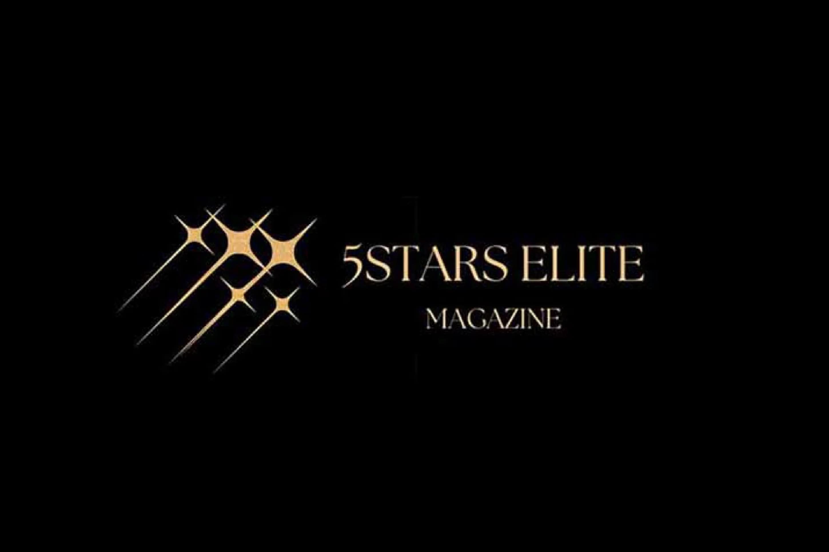 Gold stars and the text "5STARS ELITE MAGAZINE" in gold font on a black background.